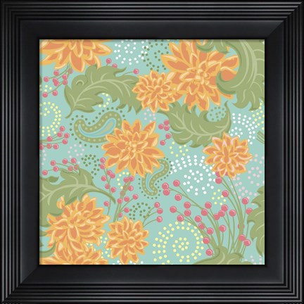 Framed Flower Fantasy Yellow-Turquoise Print