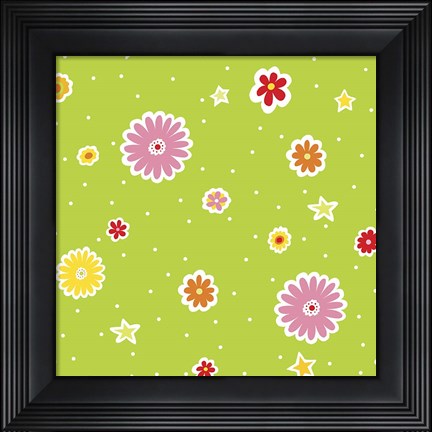 Framed Summer Flowers and Stars I Print