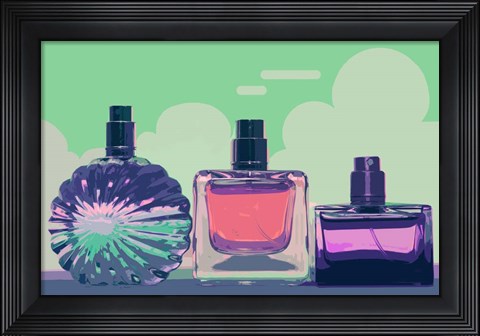 Framed Vintage Fashion Perfume Bottles Green Print
