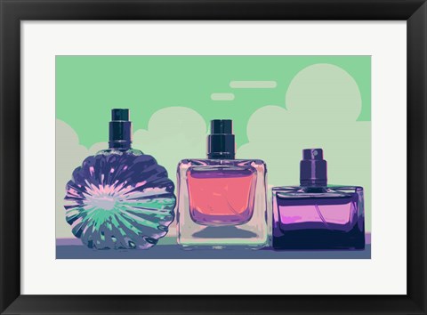 Framed Vintage Fashion Perfume Bottles Green Print