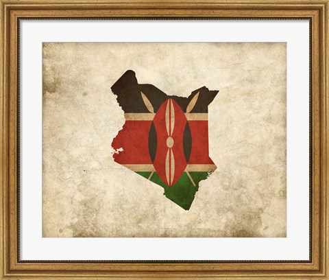 Framed Map with Flag Overlay Kenya Print