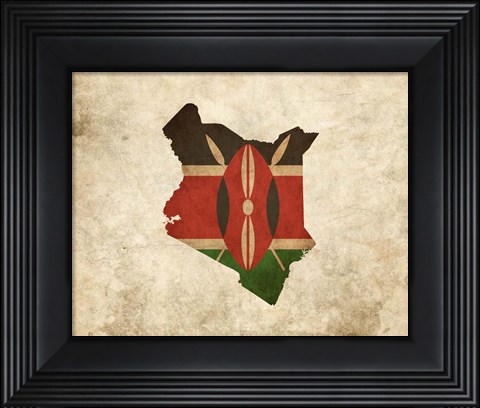 Framed Map with Flag Overlay Kenya Print