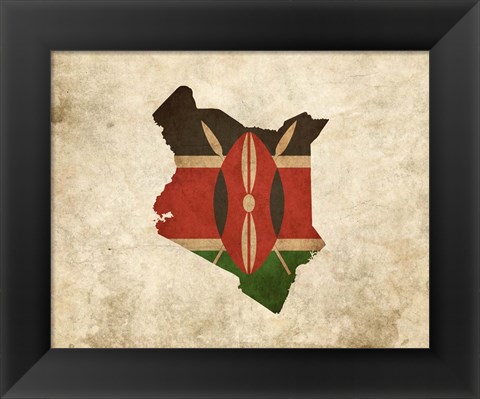 Framed Map with Flag Overlay Kenya Print