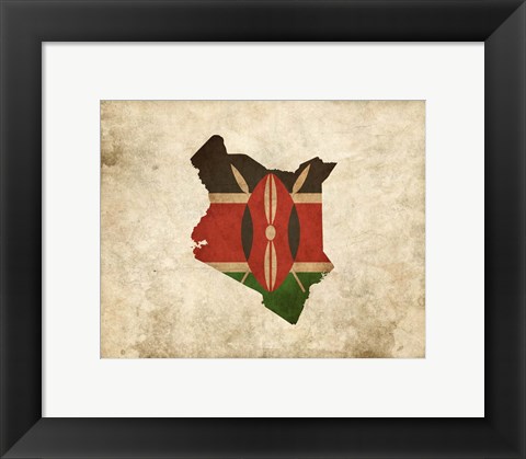 Framed Map with Flag Overlay Kenya Print