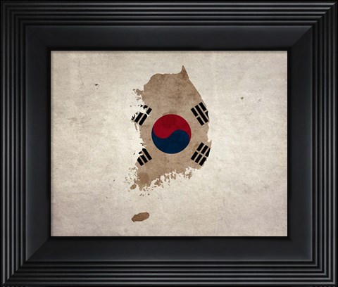 Framed Map with Flag Overlay South Korea Print