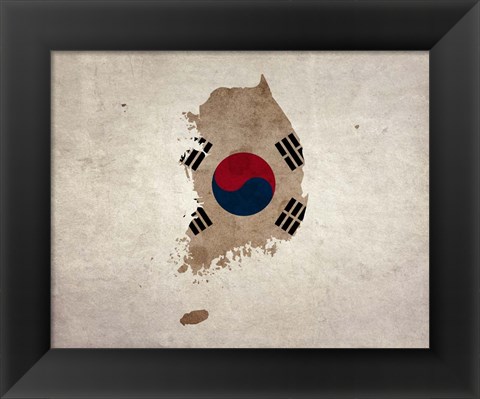 Framed Map with Flag Overlay South Korea Print