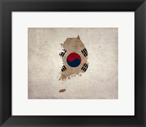 Framed Map with Flag Overlay South Korea Print