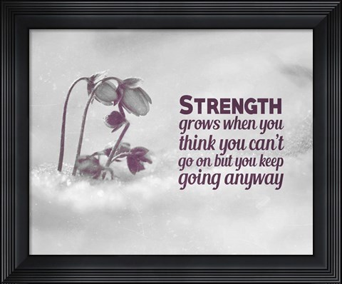 Framed Strength Grows - Flowers in Snow Grayscale Print