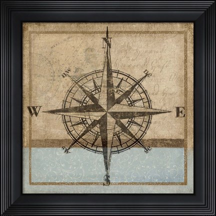 Framed Compass Rose I Print