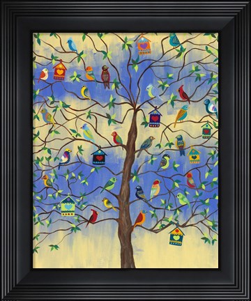Framed Bird and Bird Houses on Tree Print