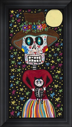 Framed Day of the Dead Girl with Cat Print