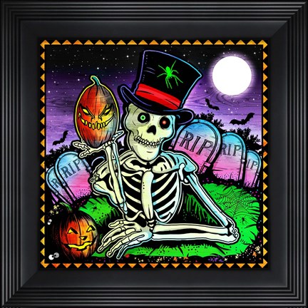 Framed Skeleton and Pumpkin Print