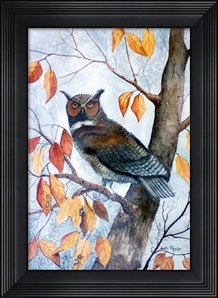 Framed Owl and Autumn Leaves Print
