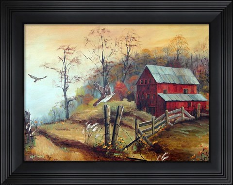 Framed Red Barn and The Hawk Print