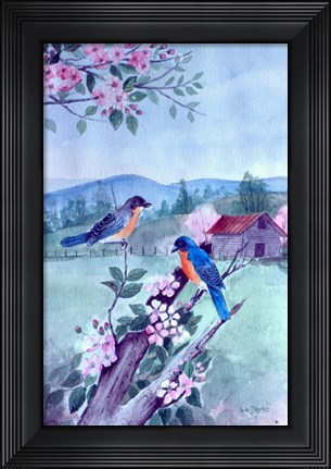 Framed Bluebirds and Apple Blossoms Print