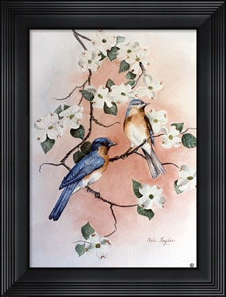 Framed Bluebirds and Dogwood Print