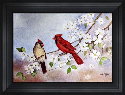 Framed Cardinals and Dogwood Print