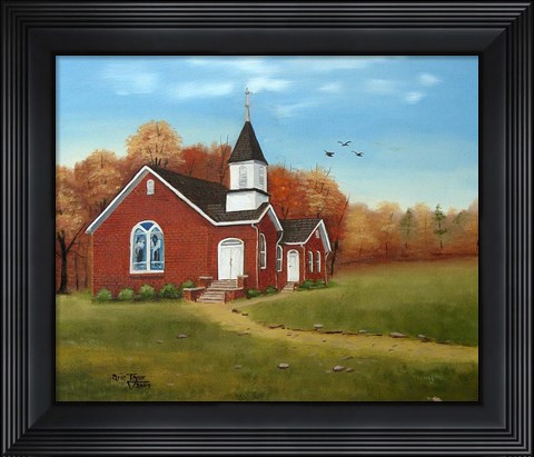 Framed Palm Tree Church in Autumn Print