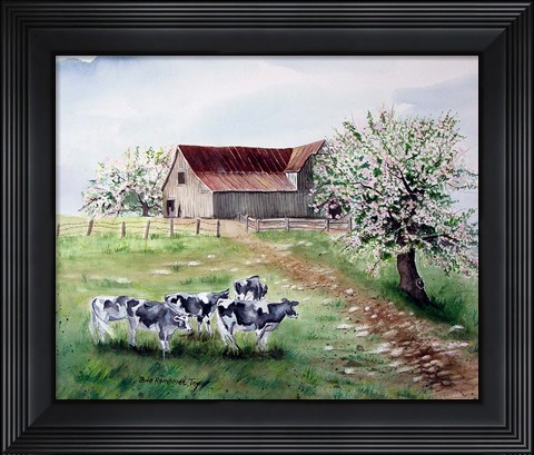Framed Cows and a Barn Print