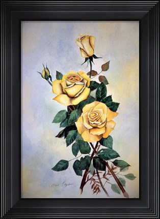 Framed Yellow Roses Sprig Print