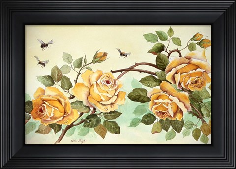 Framed Yellow Roses with Bees Print