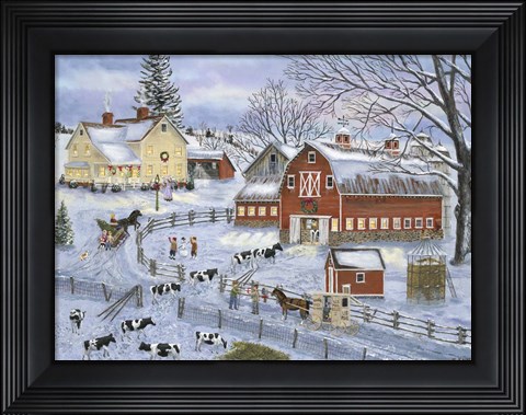 Framed Dairy Farm at Christmas Print