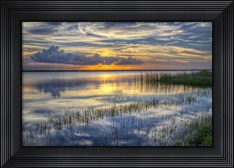 Framed Lakeside At Sunset Print