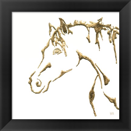 Framed Gilded Cowpony on White Print