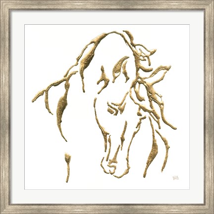 Framed Gilded Stallion on White Print