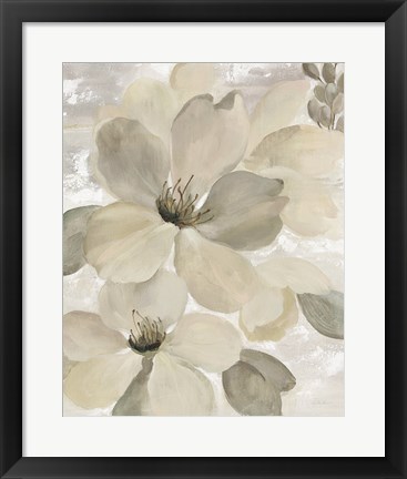 Framed White on White Floral II Crop Neutral Print