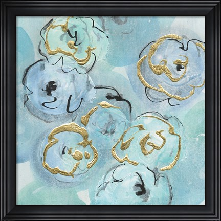 Framed Gold Edged Teal I Print