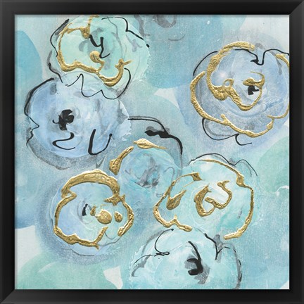 Framed Gold Edged Teal I Print