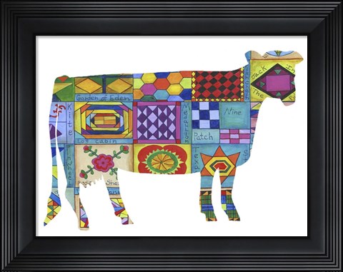 Framed Friendship Quilt Folk Art Cow Print