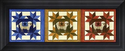 Framed Primitive Sheep Quilt Star Print