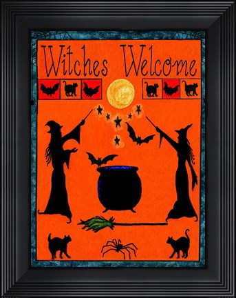 Framed Witches Welcome Spell Flag Print