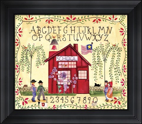 Framed American Schoolhouse ABC 123 Print