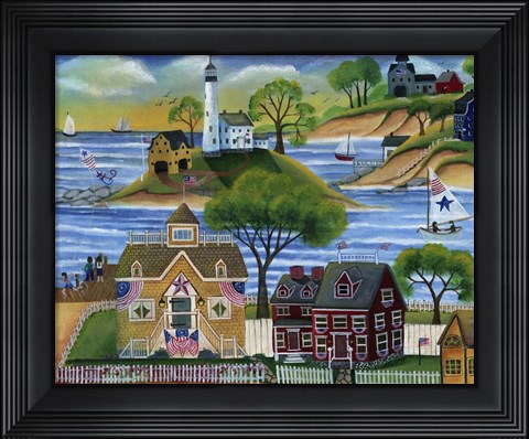 Framed Americana Seaside Lighthouse Print