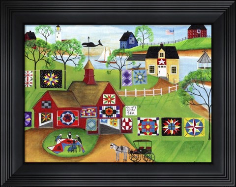 Framed By The Sea Red Barn Quilt Makers Print
