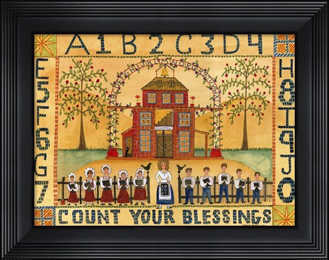 Framed Count Your Blessings School Sampler Print