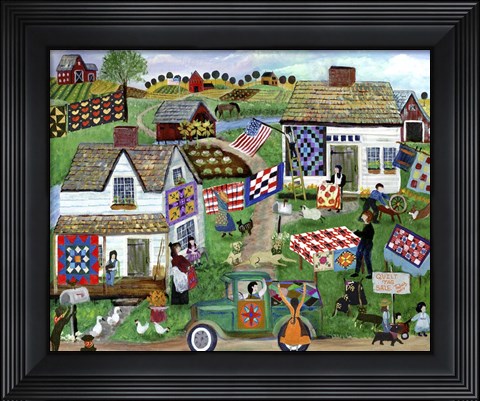 Framed Country Folk Art Quilt Tag Sale Print