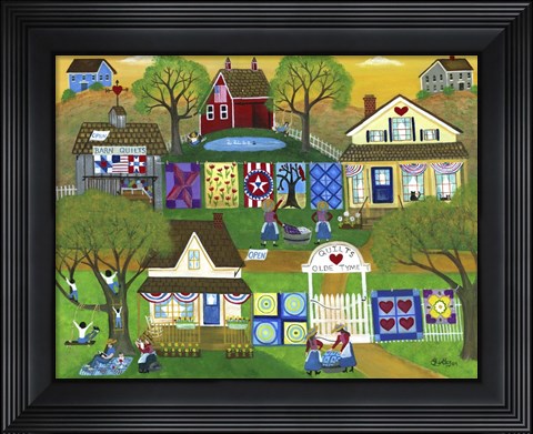 Framed Old Tyme Barn Folk Art Quilts Print