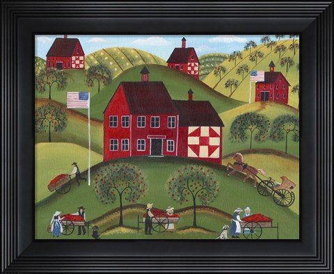 Framed Primitive Americana Red Apple Barn Print