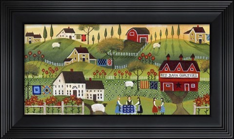 Framed Red Barn Quilters Print