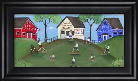 Framed Red Blue Baseball Game Print