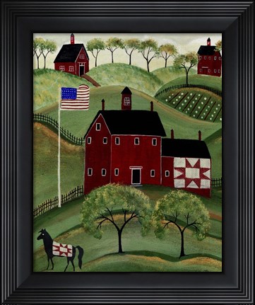 Framed American Red Quilt House Print