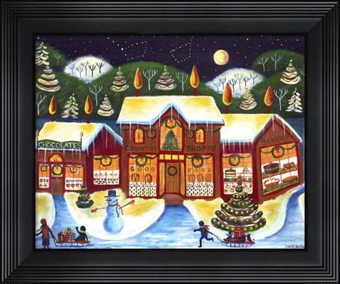 Framed Christmas Country Shops Print