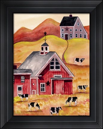 Framed Cow Folk Art Barn Print