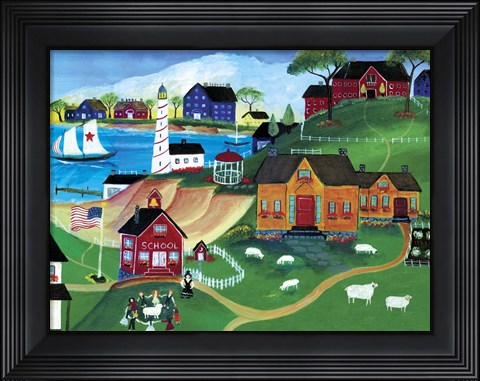 Framed Sheep At Seaside School Print