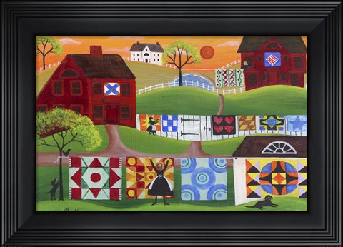 Framed Sunrise Quilt Village Print