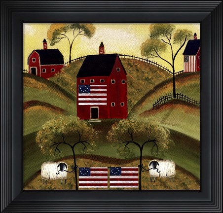 Framed 4th July Sheep Red Barns Print